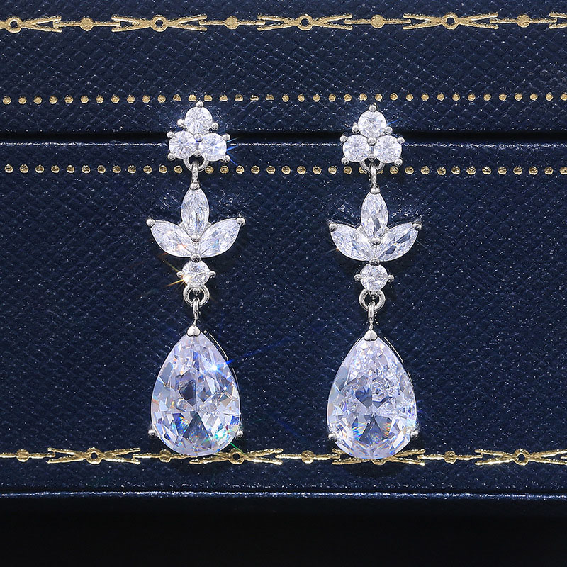 Large Zircon Drop Earrings With Silver Plating Supplier