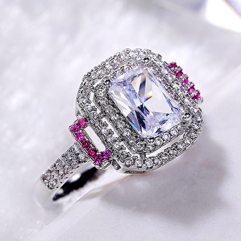 Wholesale Jewelry Pink Diamond Square Fashion Engagement Proposal Diamond Ring Ring