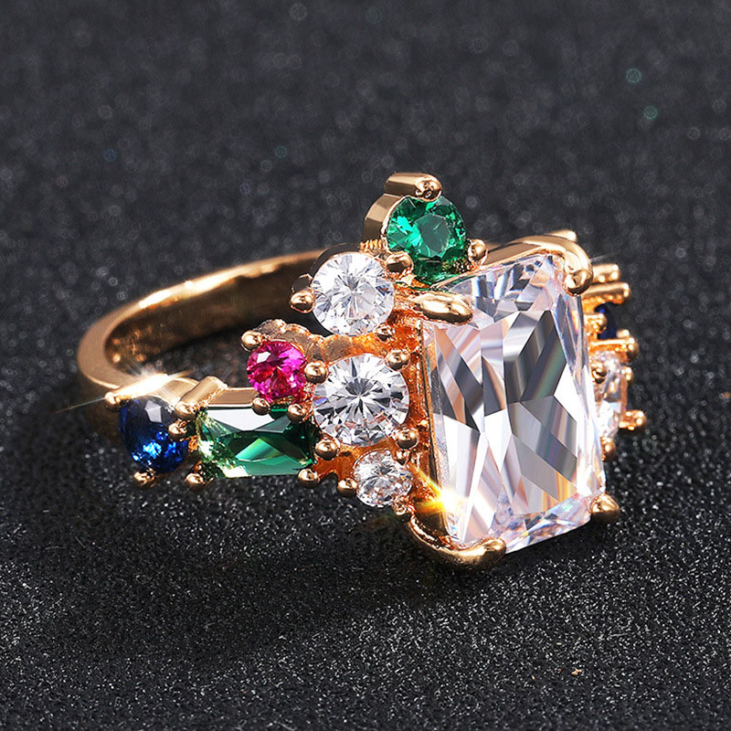 Luxury Colored Zircon Ring Silver Plated Distributor