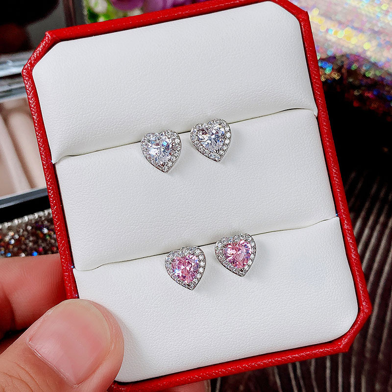 Simple And Delicate Zirconia Earrings With Hearts Supplier