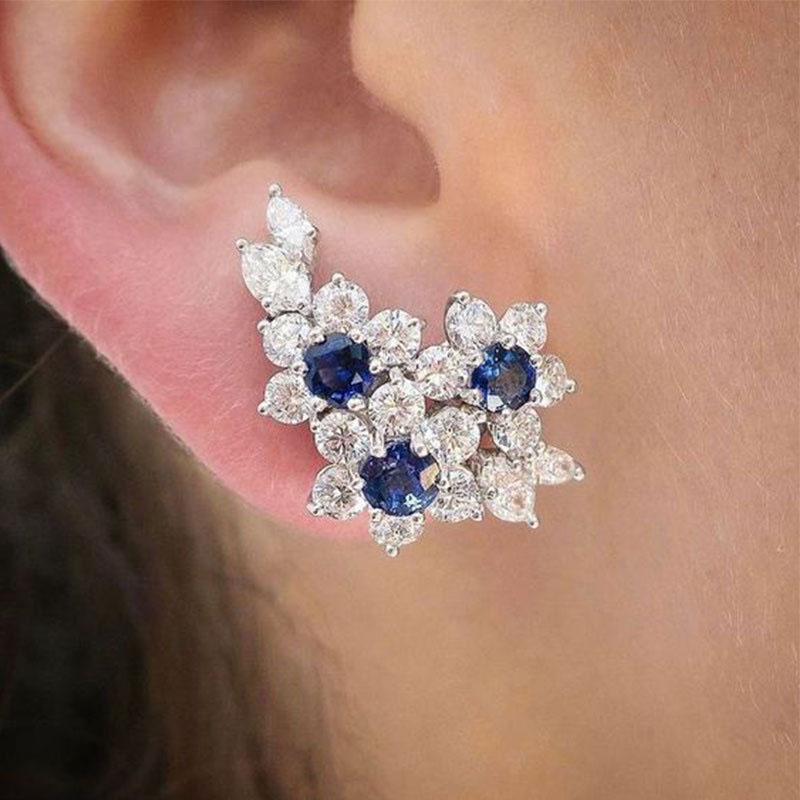 Wholesale Stereoscopic Floral Zirconia Stud Earrings With Sparkling Diamonds