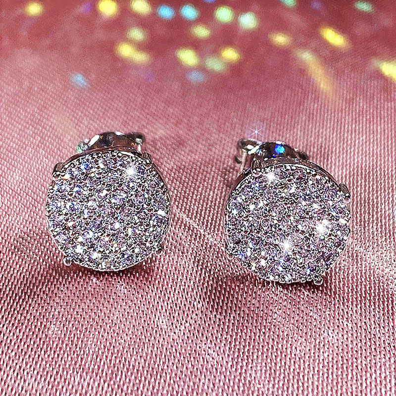 Wholesale Simple Full Diamond Set Zirconia Round Earrings