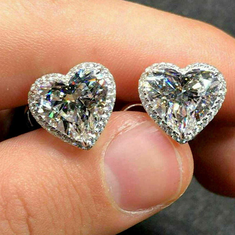 Wholesale Full Diamond Earrings With Tiny Heart Studs