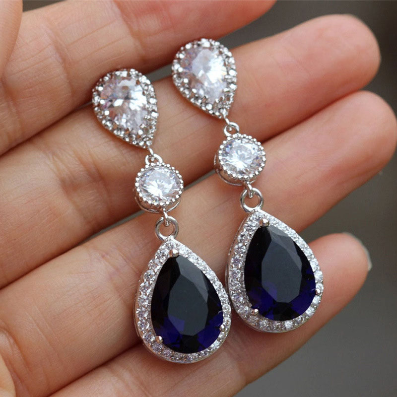 Wholesale Sparkling Crystal Blue Zirconia Earrings
