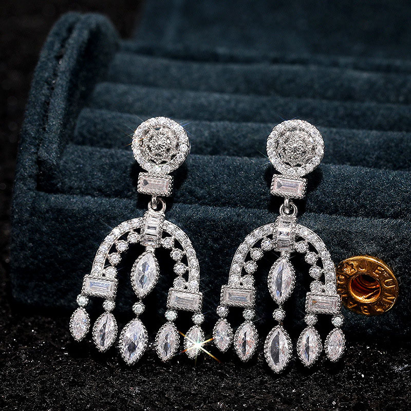 Baroque Court Style Earrings Heavy Duty Full Diamond Zirconia Wedding Earrings Manufacturer