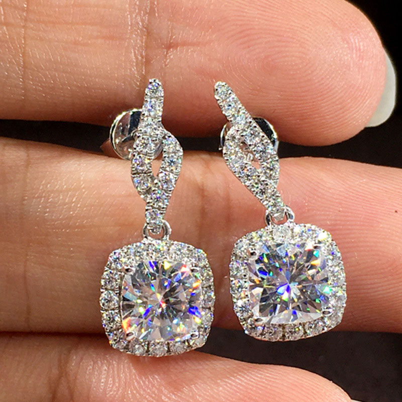 Wholesale Delicate Full Diamond Square Zircon Earrings