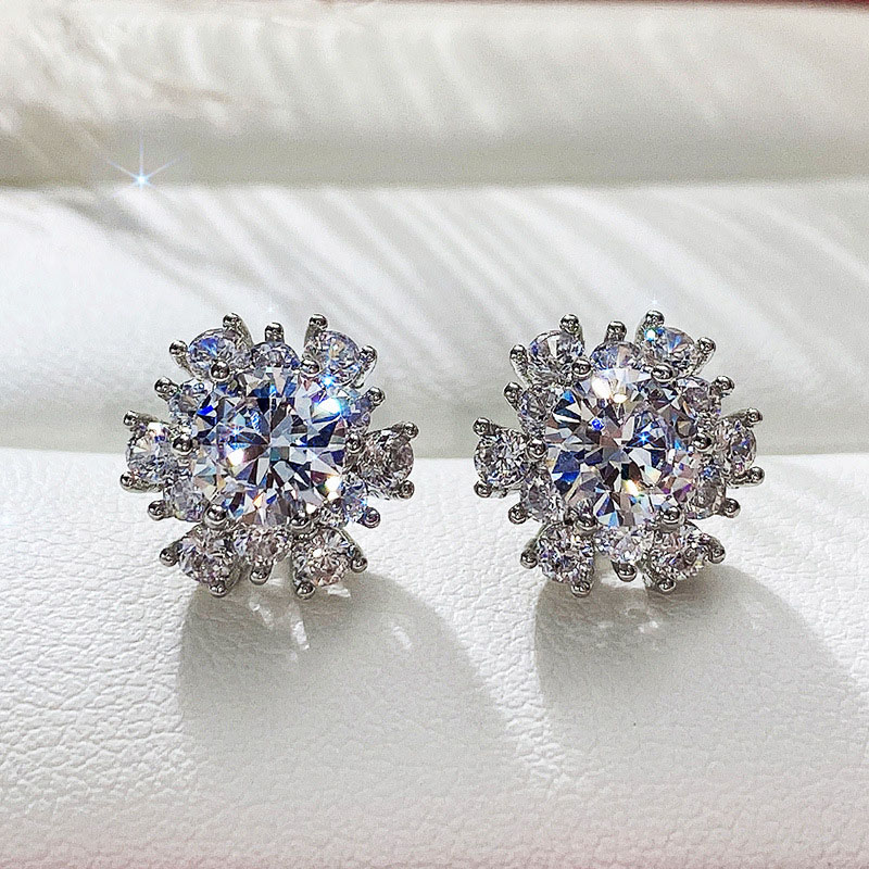 Wholesale Floral Stud Earrings With Full Diamond Zirconia Floral Earrings