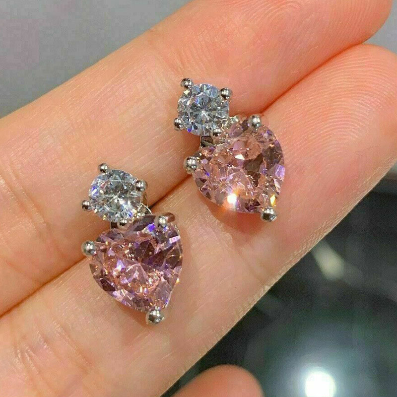 Popular Stud Earrings Simulating Pink Diamond Zirconia Love Earrings Manufacturer