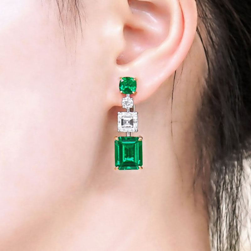 Light Luxury Emerald Cut Zirconia Earrings Manufacturer