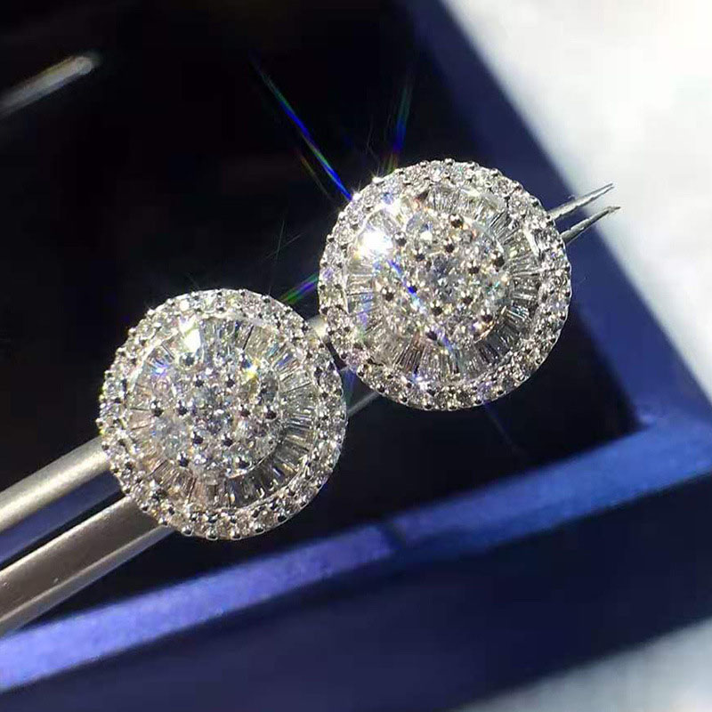Full Diamond Round Zirconia Silver Plated Flower Earrings Manufacturer