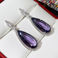Wholesale Classic Drop Earrings With Purple Zirconia Stones In Micro Settings Long Earrings