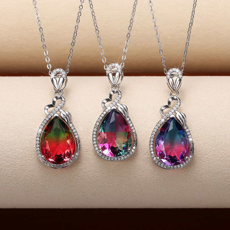 Wholesale Simple Teardrop Coloured Zircon Pendant Necklace