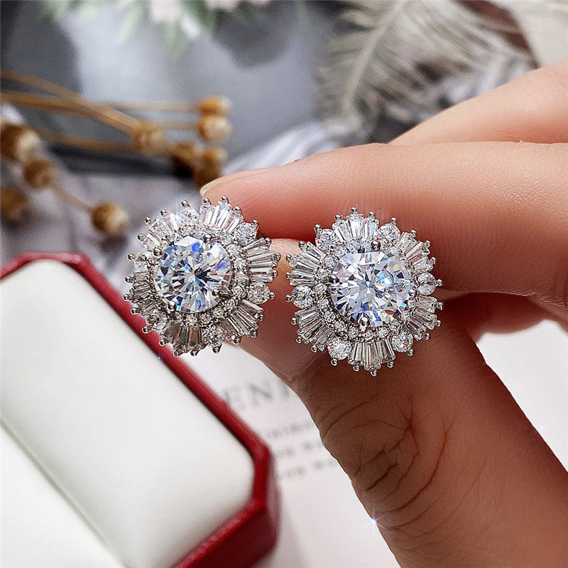 Wholesale Full Diamond Zirconia Snowflake Earrings