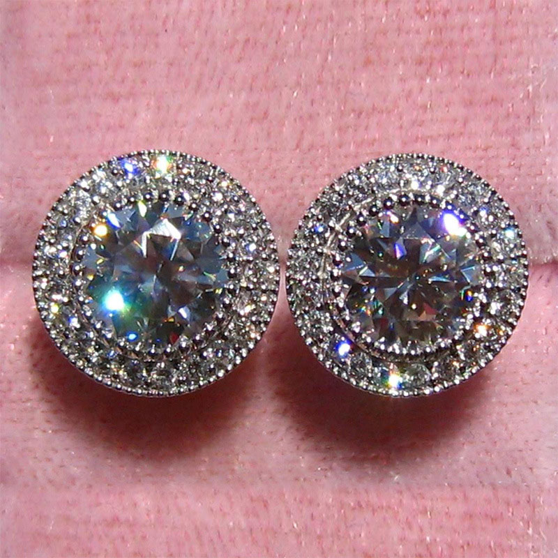 Super Sparkly Round Zirconia Full Diamond Stud Earrings Manufacturer