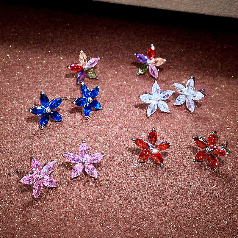 Wholesale Coloured Studs Sweet Floral Pentagram Earrings