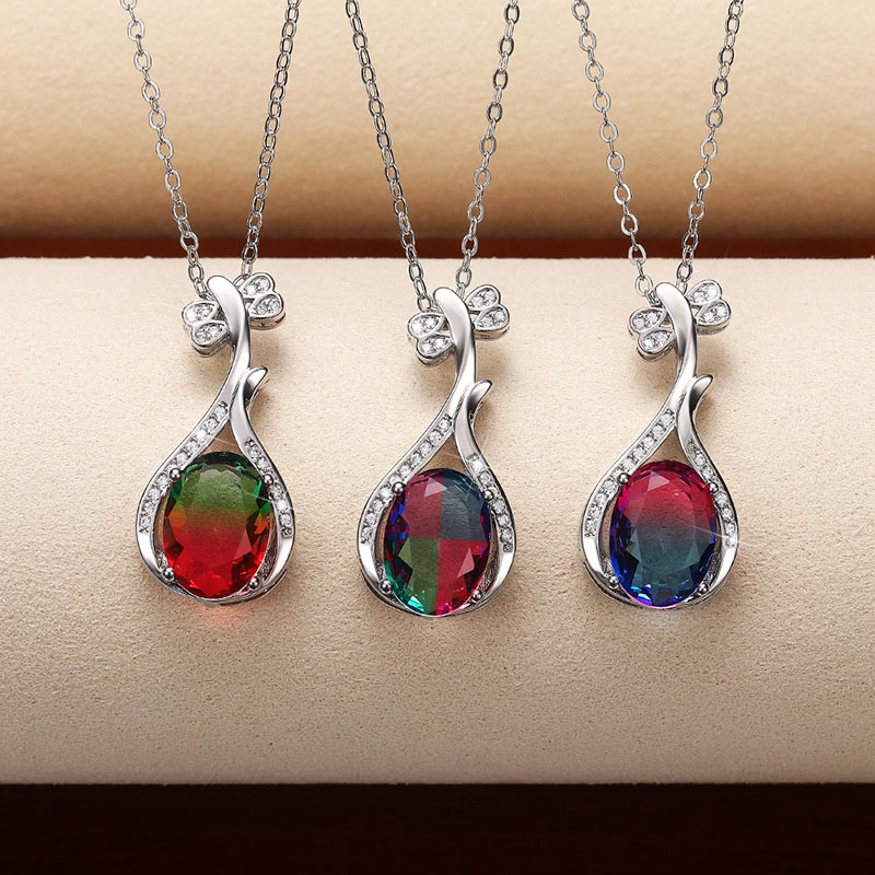 Wholesale Fashionable Coloured Gemstone Lute Pendant Necklace With Micro Zirconia