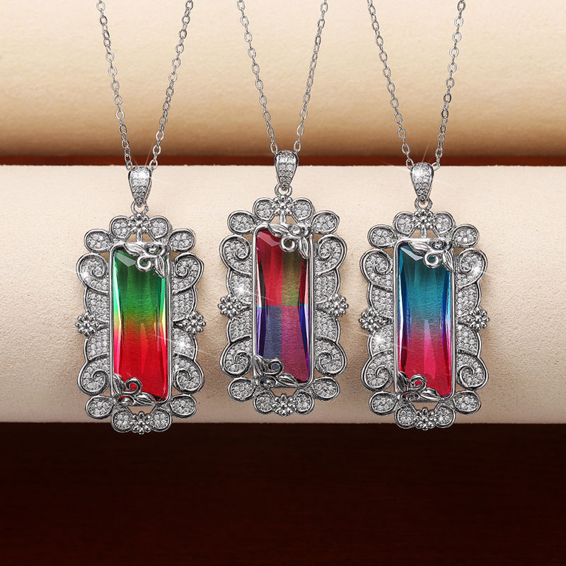 Wholesale Synthetic Tourmaline Pendant With Openwork Pattern And Coloured Zirconia Necklace