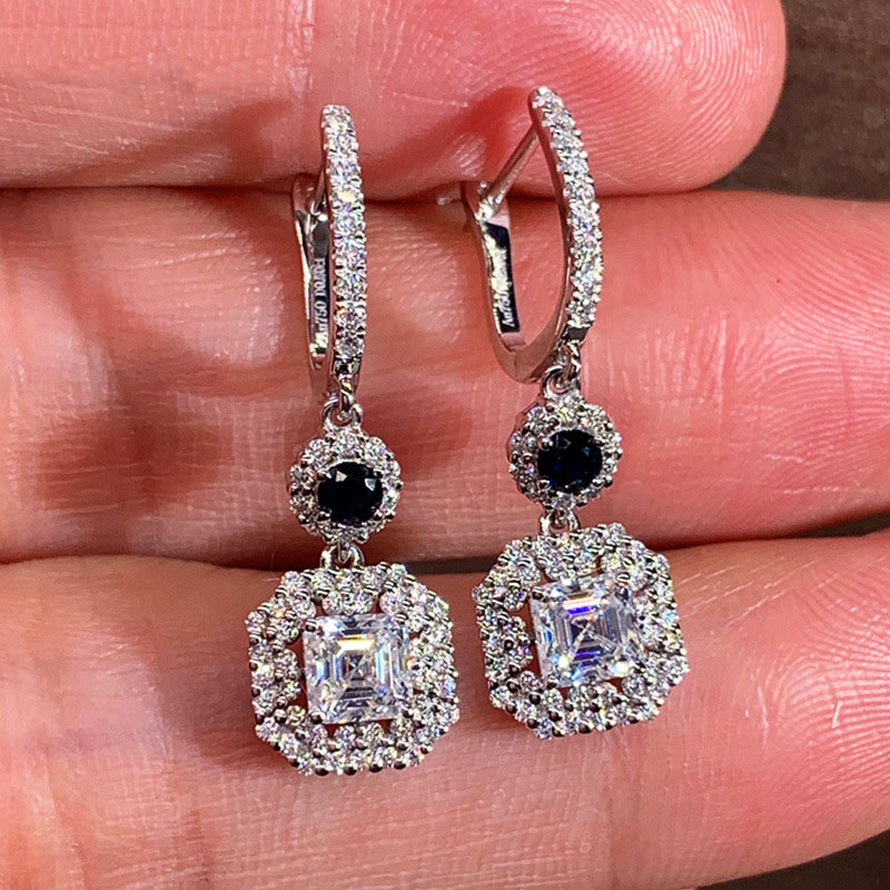 Wholesale Aaa Zircon Set Earrings Blue Diamond Earrings