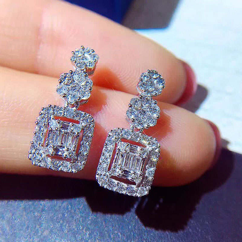 Wholesale Square Diamond Zirconia Long Wedding Earrings