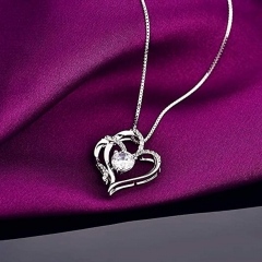 Wholesale Double Heart Pendant Simple Diamond Encrusted Heart Necklace