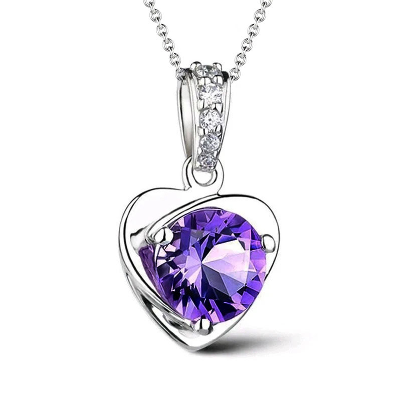 Wholesale Purple Crystal Heart Pendant Necklace