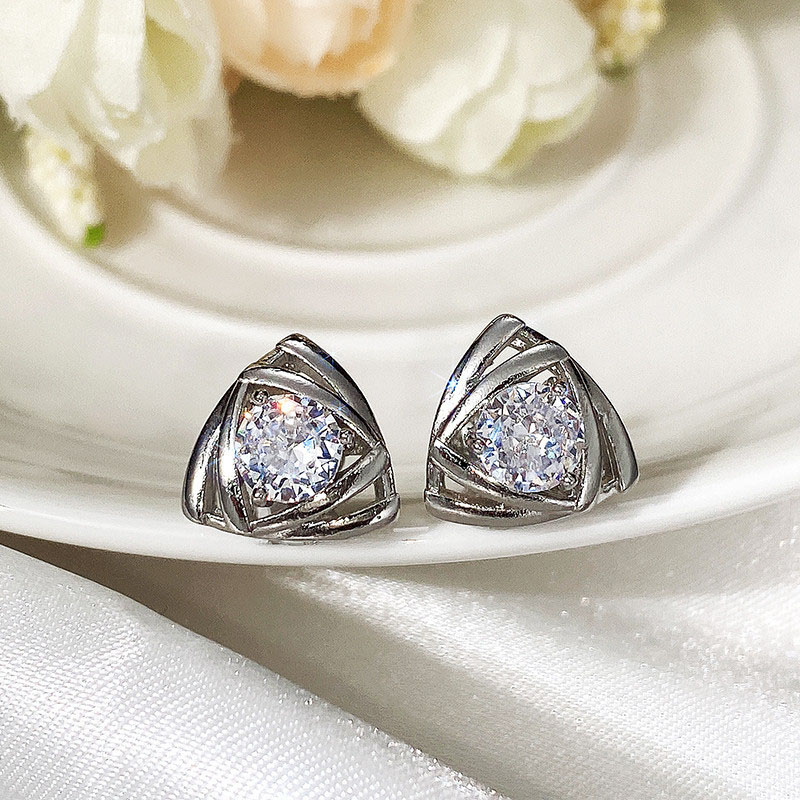 Wholesale Triangle Heart To Heart White Gold Plated Earrings