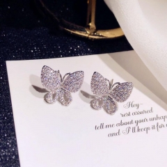 Wholesale Full Diamond Micro Set Zirconia Butterfly Earrings