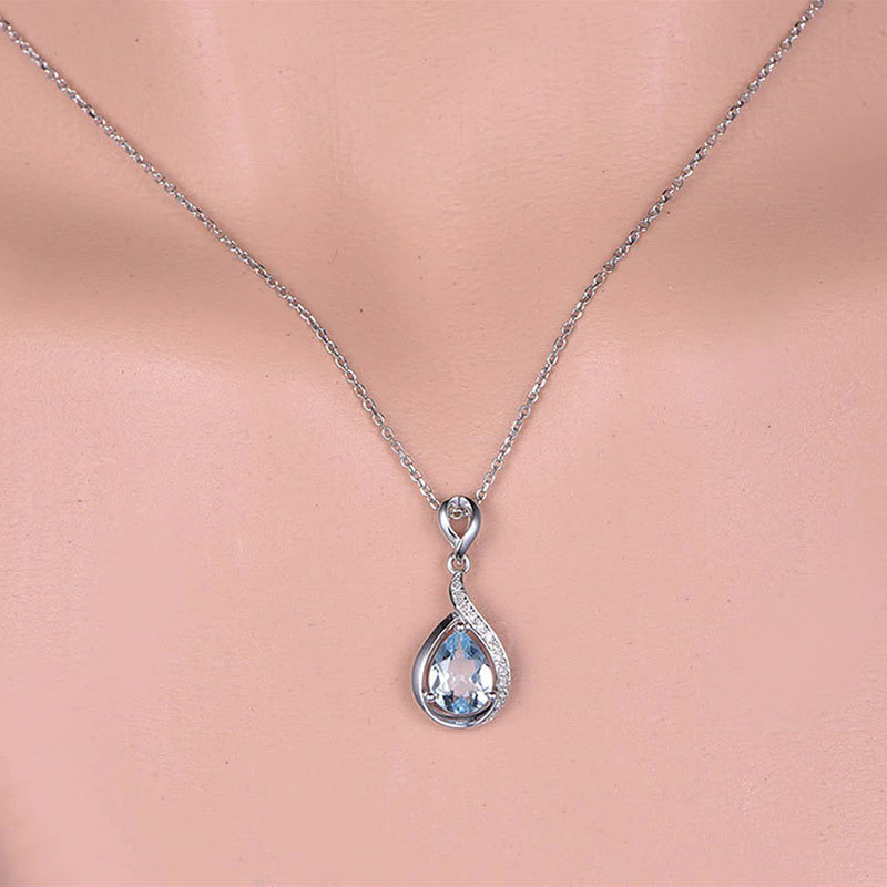 Blue Zirconia Necklace With Full Diamond Drops Supplier