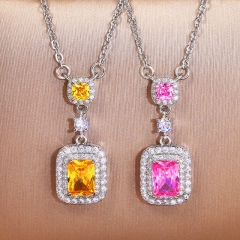 Yellow Diamond Zircon Square Necklace Luxury Pink Diamond Pendant Manufacturer