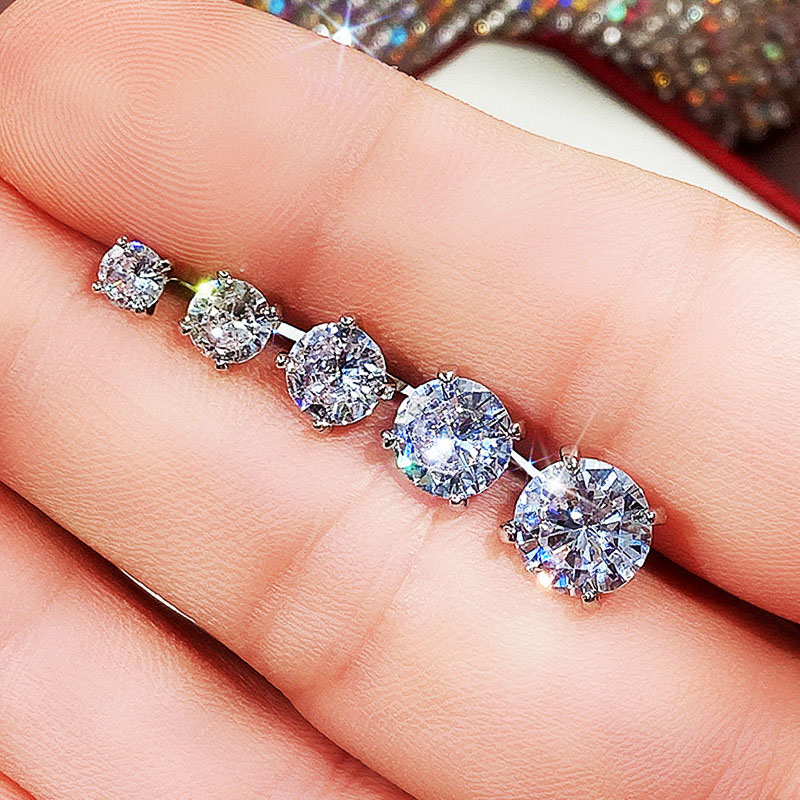 Wholesale Classic Four Claw Round Diamond Zirconia Stud Earrings Solitaire
