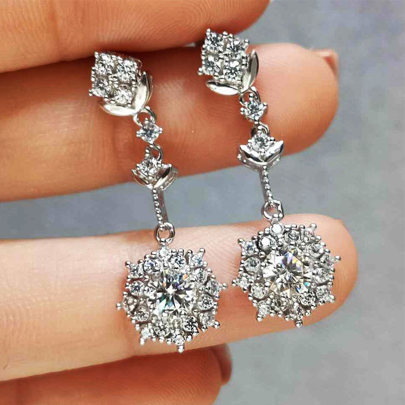 Wholesale Fashion Long Tassel Round Diamond Studded Earrings Flower Zirconia