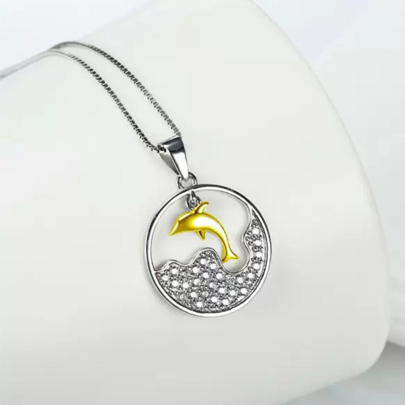 Cute Dolphin Two-tone Pendant Necklace With Sea Of Diamond Zirconia Manufacturer