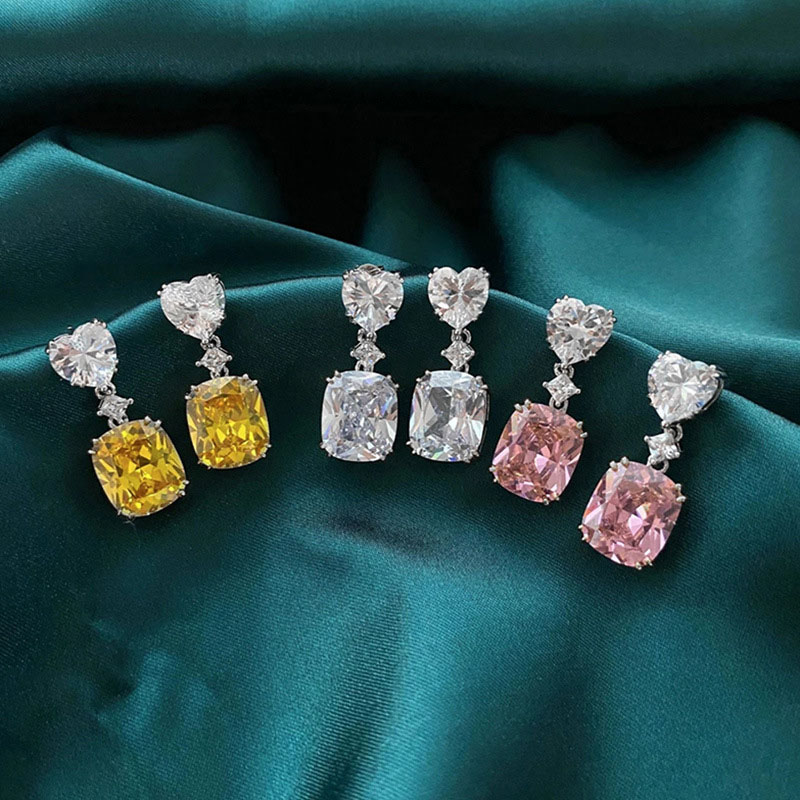 Sparkling Diamond Pink Yellow White Zircon Earrings Fashionable Coloured Gemstones Manufacturer