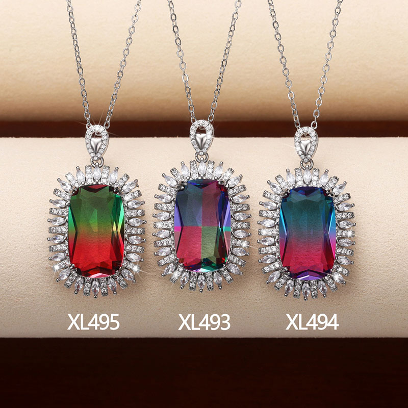 Wholesale 23*14mm Oversized Gradient Coloured Gemstone Pendant Necklace For Mother's Day