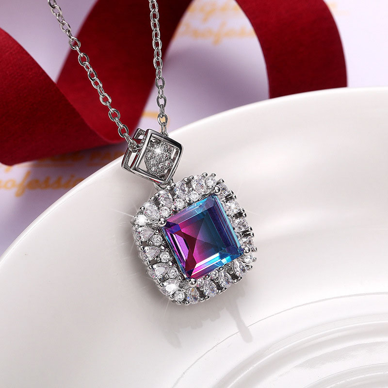 Wholesale Vintage Full Diamond Pendant Fashion Coloured Gemstone Zircon Necklace