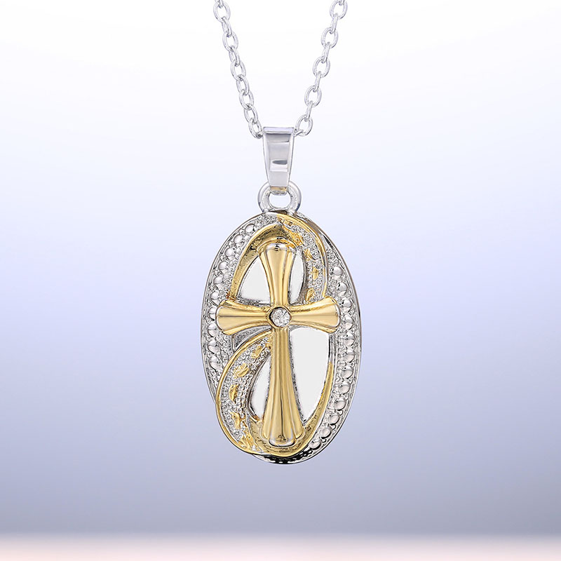 Footprint Cross With Diamond Pendant Two-tone Yellow Gold Plated Jesus Necklace Supplier