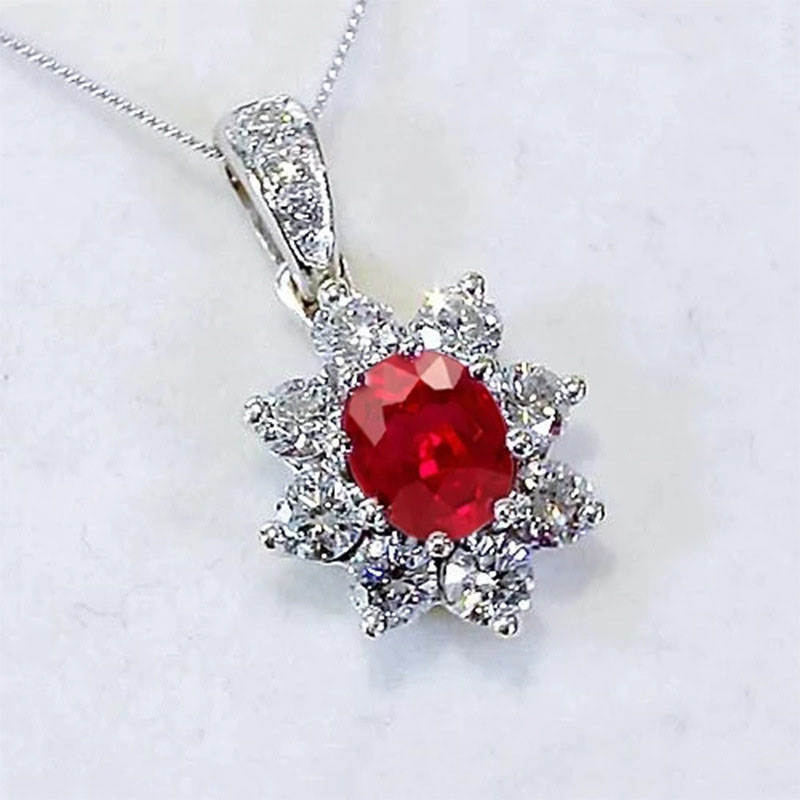 Flower Shaped Pendant Copper Plated White K Red Zirconia Geometric Necklace Manufacturer