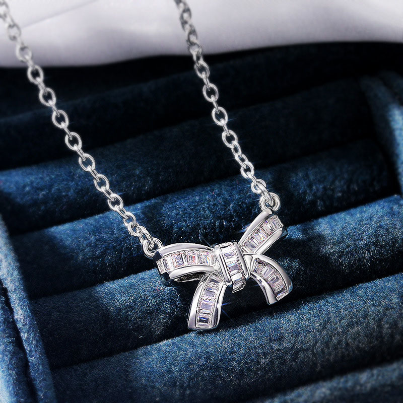Copper And White Gold Plated Bow Zircon Necklace Manufacturer