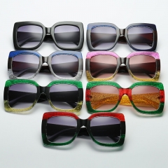 Wholesale Fashion Tri-color Square Sunglasses Large Frame Color Crystal
