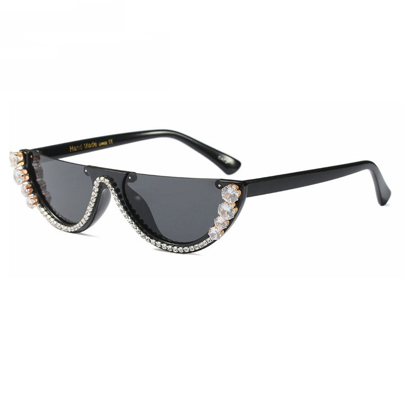 Wholesale Rhinestone Half-frame Sunglasses Personalized Cat-eye Glasses With Diamonds