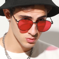 Wholesale Round Retro Small Frame Sunglasses Metal Marine Piece Flat