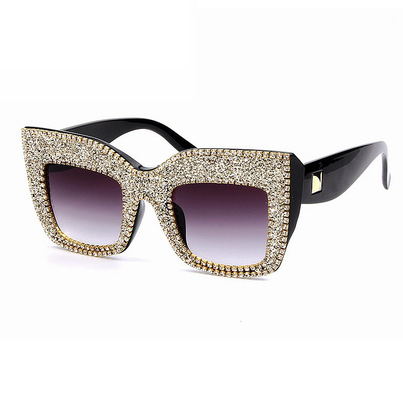 Fashion Square Large Frame Diamond Encrusted Sunglasses Cat Eye Shades Distributor