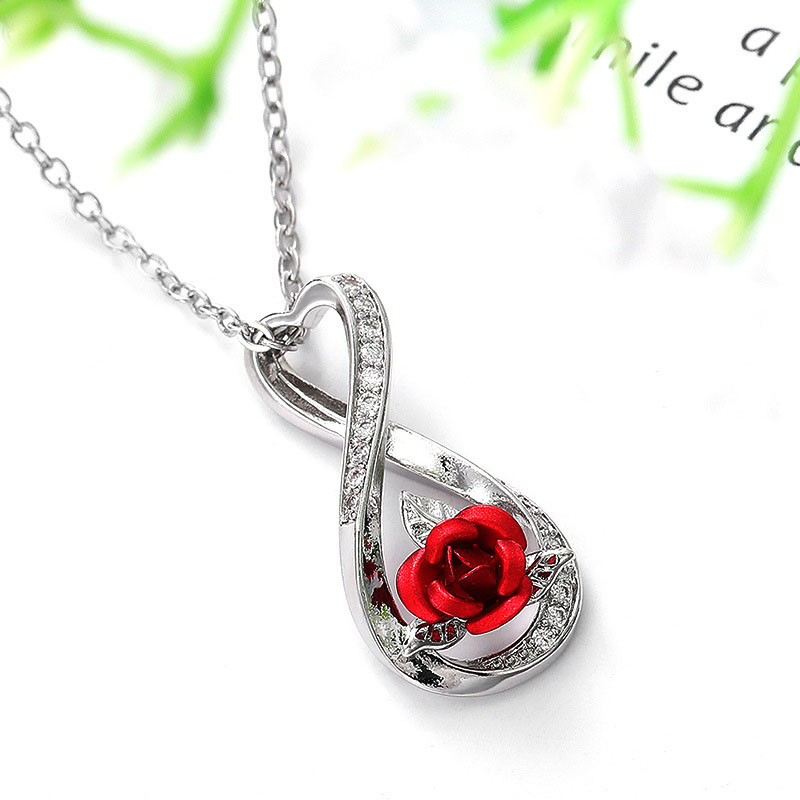 Two-tone Electroplated Rose With Zirconia Necklace Lovely Heart Shape Manufacturer