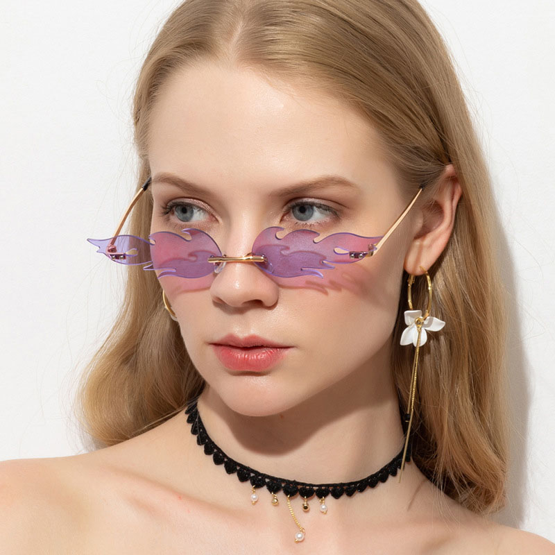 Wholesale Fashion Flame Sunglasses Metal Rimless Narrow Rimmed Glasses