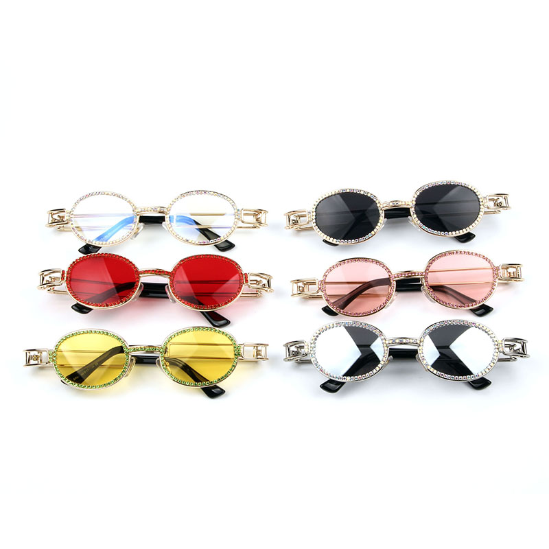 Wholesale Flat Frame Sunglasses Small Oval Rhinestone