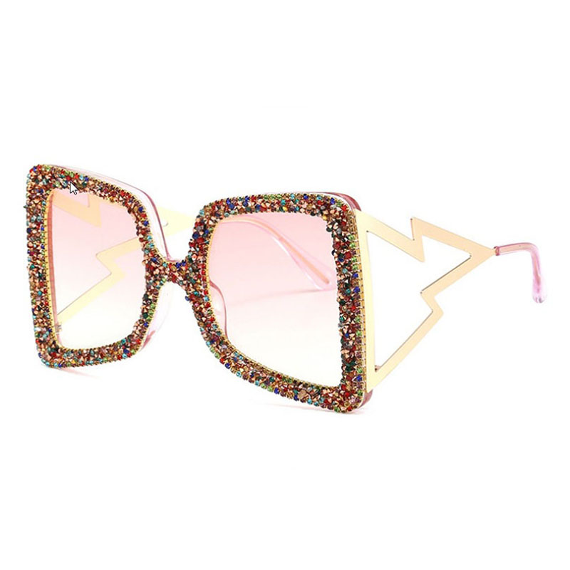 Diamond Encrusted Large Frame Sunglasses With Lightning Bolt Temples Distributor
