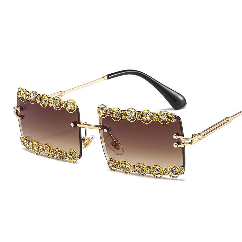 Rimless Square Sunglasses With Diamonds And Cut Edges Retro Small Box Supplier