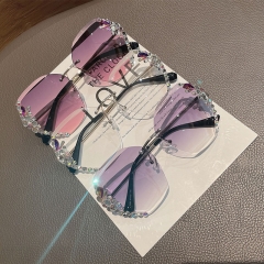 Rimless Cut Edge Crystal And Diamond Encrusted Sunglasses Uv Protection Supplier