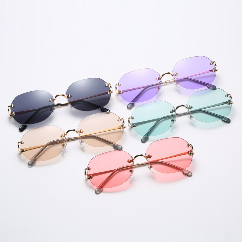 Oval Rimless Clear Candy Coloured Metal Sunglasses Distributor