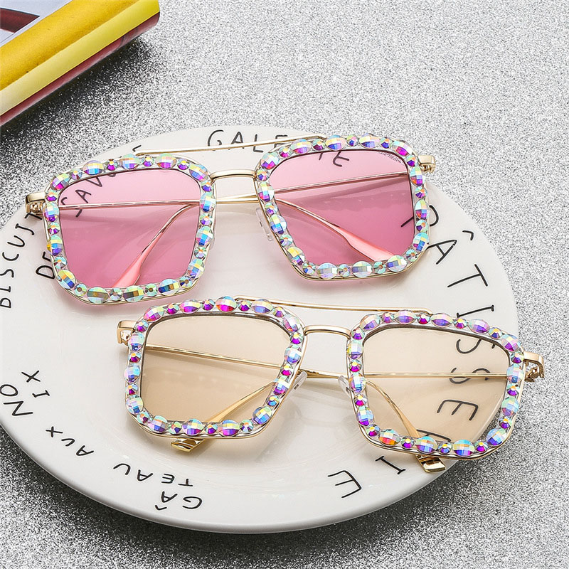 Square Frame Marine Lens With Diamond Studded Metal Crystal Sunglasses Distributor